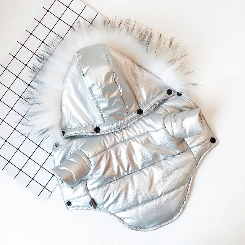 Doudoune Métallisée Col Fourrure — Collection Hiver Glamour
