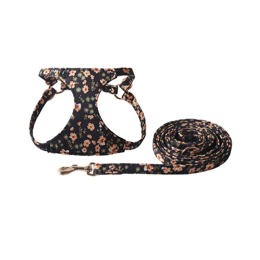 Ensemble harnais et laisse motif floral Maison Poméra