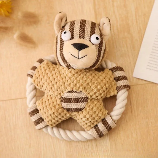 Jouet dentaire en corde de coton pour chien Maison Poméra — peluche tricotée et anneau de corde